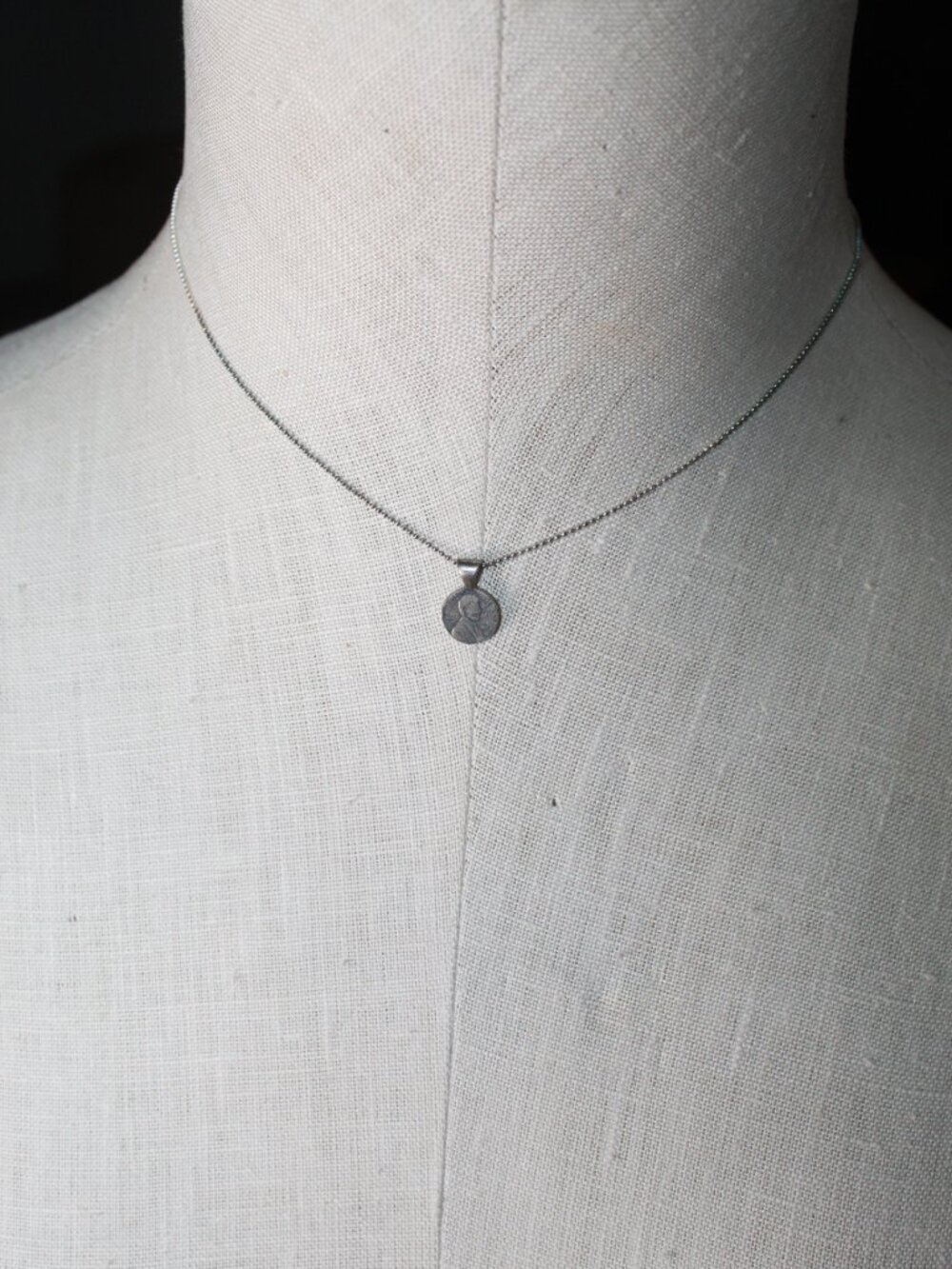 925 Sterling Silver Mini Penny Pendant on 15.5" Fine Ball Chain